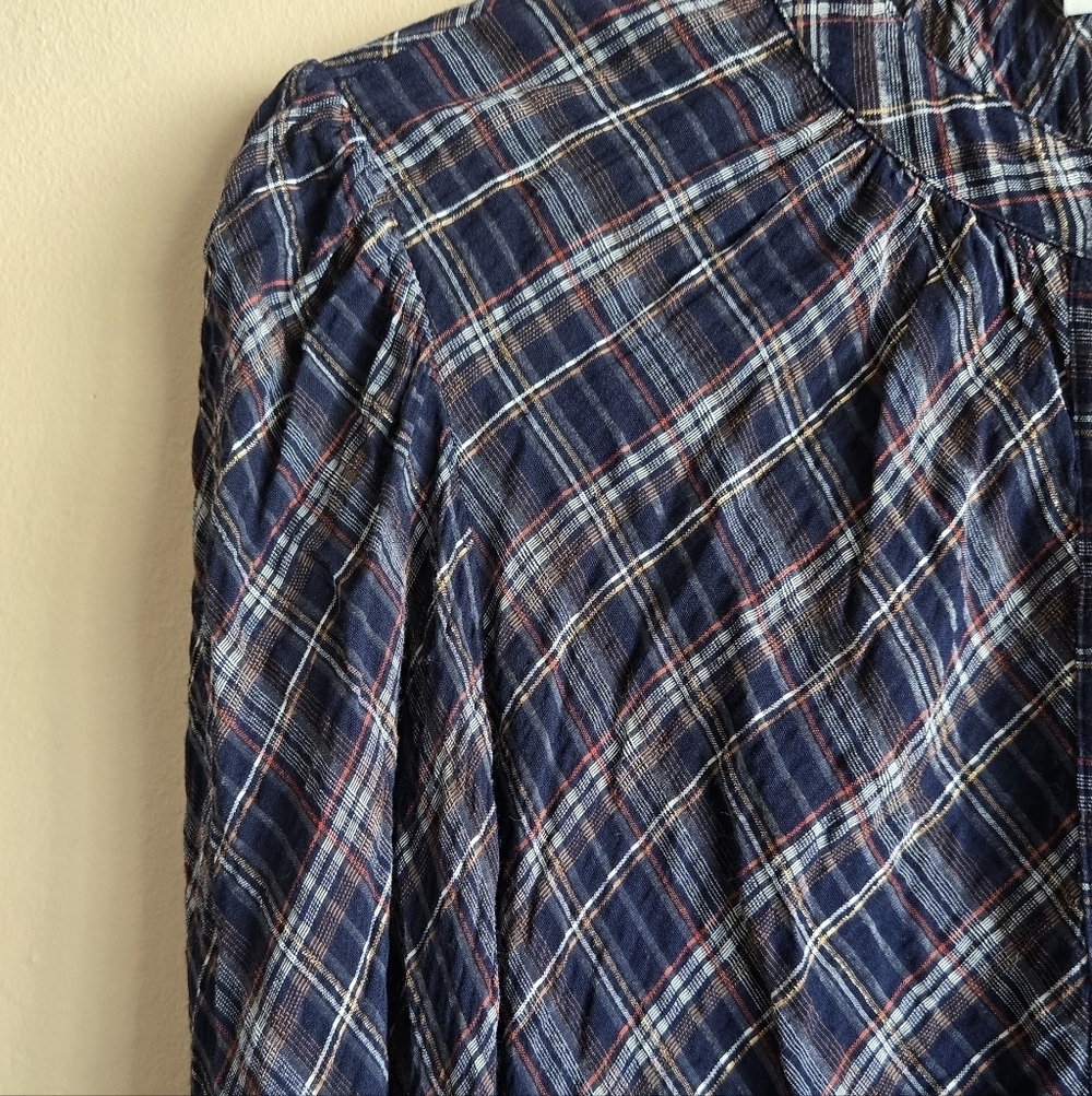 Veronica Beard Ashlynn Blouse In Multicolor Blue Plaid Size 4 - Picture 3 of 16